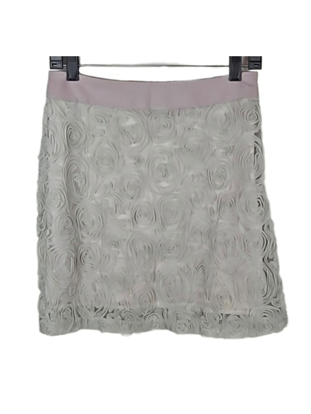 Y2K Vintage Avante Garde 3-D Rose Design Tuille Mesh Mini Skirt Light Gray